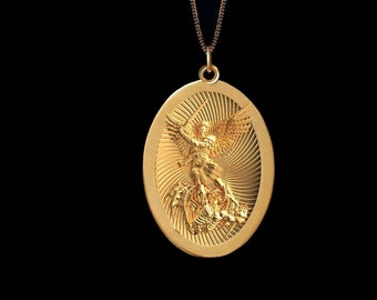Gold St Michael Pendant 20 - 14k Solid Gold St Michael Necklace, Men's St Michael Gold Pendant