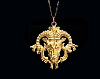 Gold Ram Pendant - 14k Solid Gold Ram Necklace for Men, Aries Necklace, Gold Aries Pendant, Ram Pendant