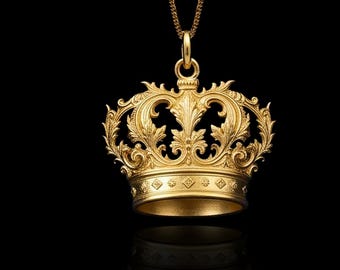 Diamond King Crown Pendant | 2.63 CT Yellow Gold Royal Jewelry - Etsy