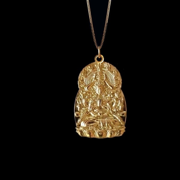 Gold Kwanyin Buddha Pendant - 14k Solid Gold Guan Yin Necklace, Buddha Charm
