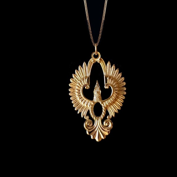 Gold Phoenix Pendant 6 - 14k Solid Gold Phoenix Necklace, Eagle Pendant, Firebird Pendant