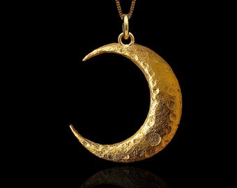 LARGE Crescent Moon Pendant (36 mm) - 14K, 18K Solid Gold Moon Necklace - Made In USA