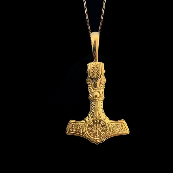Gold Mjolnir Hammer Pendant - 14k Solid Gold Mjolnir Thor Hammer Necklace