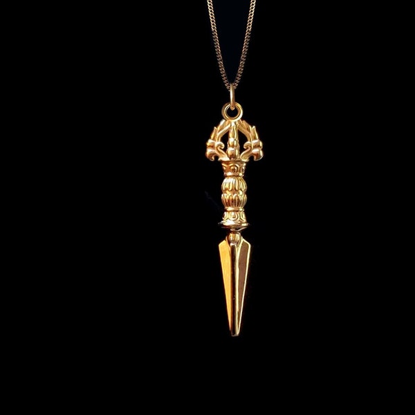 Gold Vajra Dagger Pendant - 14k Solid Gold Vajra Dagger Necklace
