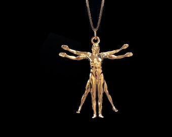 Gold Vitruvian Man Pendant - 14k Solid Gold Vitruvian Necklace