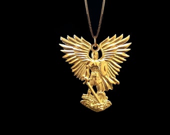 Gold Archangel Saint Michael Pendant - 14k Solid Gold Saint Michael Necklace, Angel Pendant, Archangel Michael Pendant