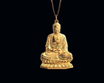 Gold Buddha Pendant 6 - 14k Solid Gold Buddha Necklace, Buddha Charm