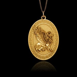 Gold Griffin Pendant - Solid Gold Griffin Necklace, Men & Women's Mythical Creature Jewelry, Symbol Of Courage – Made In USA