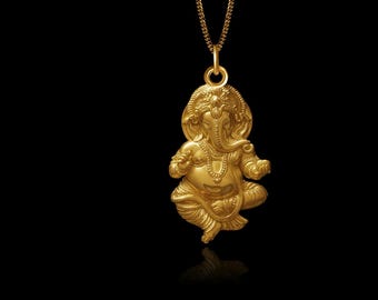 MINI Ganesh Pendant 4 (25 mm) - Solid Gold Ganesha Necklace, Hindu God Jewelry, Symbol Of Wisdom And Prosperity – Made In USA