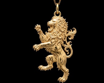 Gold Royalty Lion Pendant - 14K, 18K Solid Gold Lion Necklace - Made in USA