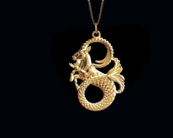 Gold Capricorn Pendant - 14k Solid Capricorn Necklace, Capricorn Zodiac Necklace, Capricorn Jewelry, Capricorn Charm