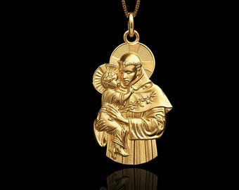 Gold St Anthony Pendant - Solid Gold St Anthony Necklace, Saint Anthony Jewelry, Patron Saint Pendant, Catholic Faith Gift | Made In USA