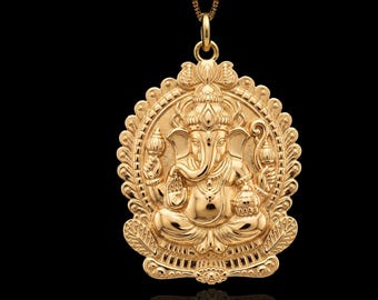 Gold Ganesh Pendant - 14K, 18K Solid Gold Ganesh Necklace, Hindu God Jewelry, Ganesha Pendant | Made In USA