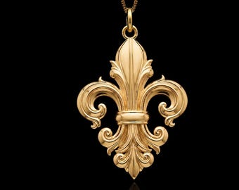 MINI Fleur De Lis Pendant (26 mm) - 14K, 18K Solid Gold Fleur De Lis Necklace - Made In USA