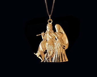 Gold Krishna Pendant - 14k Solid Gold Krishna Necklace