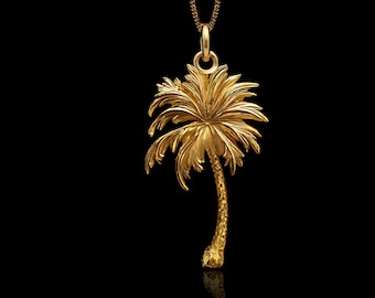 Gold Palm Tree Pendant  - Solid Gold Palm Tree Necklace, Tropical Jewelry | Made In USA