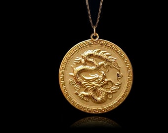 Gold Dragon Pendant 11 - 14k Solid Gold Dragon Necklace for Men, Dragon Jewelry