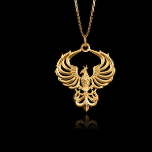 MINI Phoenix Pendant (24 mm) - Solid Gold Phoenix Necklace, Mythical Bird Jewelry, Symbol Of Rebirth And Strength – Made In USA