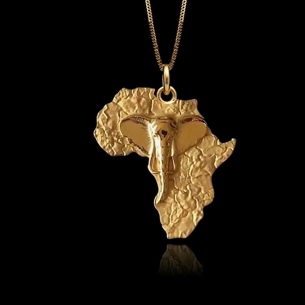 Gold Africa Map Pendant - 14K, 18K Solid Gold Africa Necklace - Made In USA