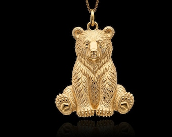 MINI Bear Pendant (24 mm) - 14K, 18K Solid Gold Teddy Bear Necklace - Made In USA