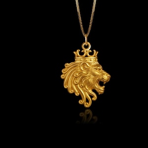 MINI Lion Majesty Pendant (26.5 mm) - Solid Gold Leo Necklace, Zodiac Jewelry, Symbol Of Strength And Leadership – Made In USA