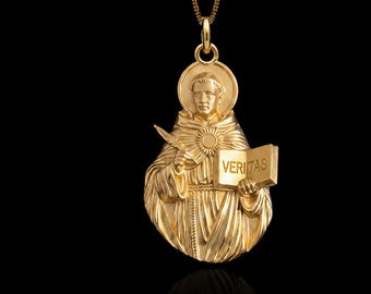 Gold St Thomas Pendant - Solid Gold St Thomas Aquinas Necklace, Catholic Jewelry | Made In USA