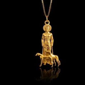 Gold St Lazarus Pendant - Solid Gold St Lazarus Necklace, Saint Jewelry, Symbol Of Healing And Compassion – Made In USA