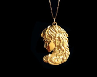 Gold Gorgon Pendant - 14k Solid Gold Mythology Necklace