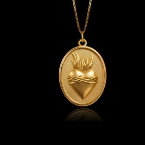 MINI Sacred Heart Pendant (25.5 mm) - Solid Gold Sacred Heart Necklace, Religious Jewelry, Symbol Of Devotion – Made In USA