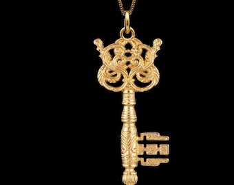 Gold Key Pendant - 14K, 18K Solid Gold Key Necklace - Made In USA