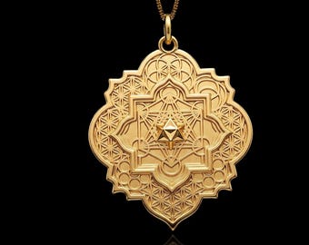 Gold Sacred Geometry Pendant - 14K, 18K Solid Gold Geometry Necklace - Made In USA
