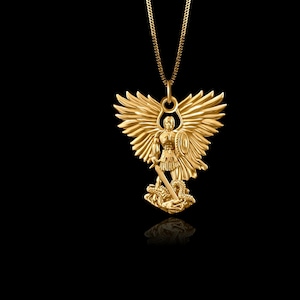 MINI St Michael Pendant (24 mm) - Solid Gold St Michael Necklace, Archangel Jewelry, Symbol Of Protection And Courage – Made In USA
