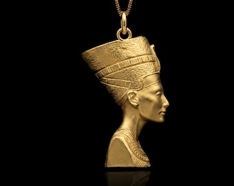 Gold Nefertiti Pendant - 14K, 18K Solid Gold Nefertiti Egyptian Queen Necklace | Made In USA