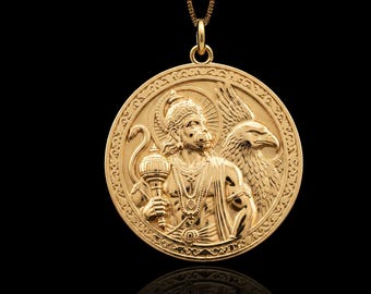 Gold Hanuman Pendant - Solid Gold Hanuman Necklace, Hindu God Jewelry, Divine Protection Pendant, Spiritual Symbol Gift | Made In USA