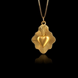 MINI Sacred Heart Pendant 4 (23.5 mm) - Solid Gold Sacred Heart Necklace, Religious Jewelry, Symbol Of Devotion – Made In USA