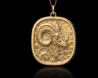 Gold Aries Zodiac Pendant - Solid Gold Aries Necklace, Zodiac Jewelry | Made In USA