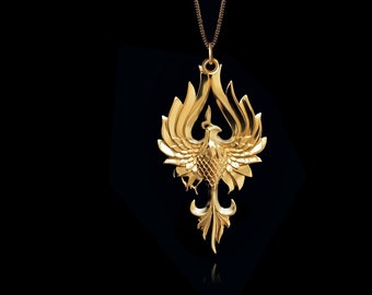 Gold Phoenix Pendant 3 - 14k Solid Gold Phoenix Necklace, Phoenix Jewelry, Phoenix Charm