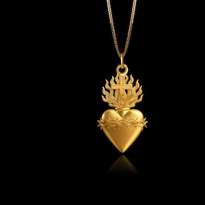 MINI Miraculous Heart Pendant 5 (25 mm) - Solid Gold Sacred Heart Necklace, Religious Jewelry, Symbol Of Devotion – Made In USA