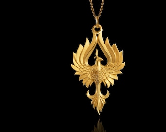 Gold Phoenix Pendant 3 - Solid Gold Phoenix Necklace, Mythical Bird Jewelry, Symbol Of Rebirth And Power – Made In USA