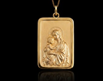 Gold Virgin Mary Baby Pendant - Solid Gold Virgin Mary Necklace, Madonna Jewelry, Catholic Pendant| Made In USA