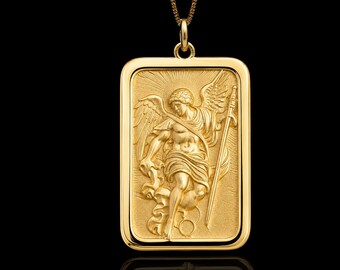 Gold St Michael Returnal Pendant - Solid Gold St Michael Necklace, Archangel Michael Jewelry, Catholic Protection Pendant | Made In USA