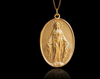 Gold Virgin Mary Pendant - Solid Gold Virgin Mary Necklace, Religious Jewelry, Symbol Of Grace & Protection – Made In USA