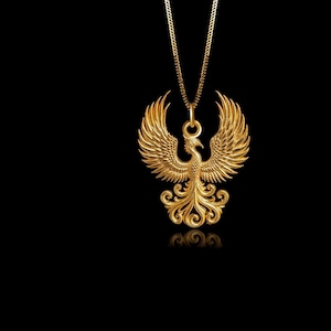MINI Phoenix Pendant 10 (22.5 mm) - Solid Gold Phoenix Necklace, Mythical Bird Jewelry, Symbol Of Rebirth And Power – Made In USA