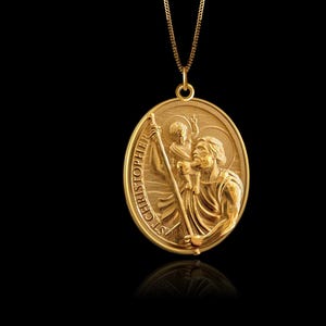 Gold St Christopher Pendant - Solid Gold St Christopher Necklace, Patron Saint Jewelry, Travel Protection Pendant – Made In USA