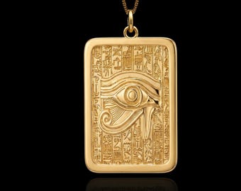Gold Eye of Ra Pendant - 14K, 18K Solid Gold Eye of Ra Necklace, Egyptian Jewelry, Ancient Protection Pendant | Made In USA