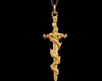 Gold Flaming Sword Pendant - Solid Gold Sword Pendant | Made In USA