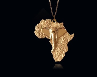 14k Solid Gold Africa Map Pendant - Africa Map Necklace, Fine Africa Charm