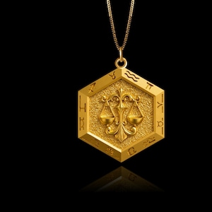 Gold Libra Zodiac Pendant - Solid Gold Libra Necklace, Zodiac Jewelry, Symbol Of Strength And Determination – Made In USA