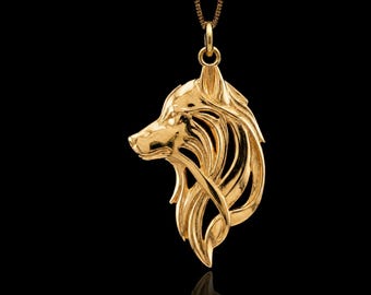 Gold Wolf Pendant - Solid Gold Wolf Necklace, Wolf Jewelry, Animal Spirit Pendant, Strength Symbol Gift | Made in USA