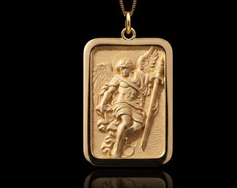 Gold St Michael Returnal Pendant - Solid Gold St Michael Necklace, Archangel Michael Jewelry, Catholic Protection Pendant | Made In USA